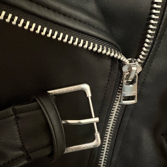 Calvin Klein Jeans Black Leather Biker Jacket - Picture 5 of 6